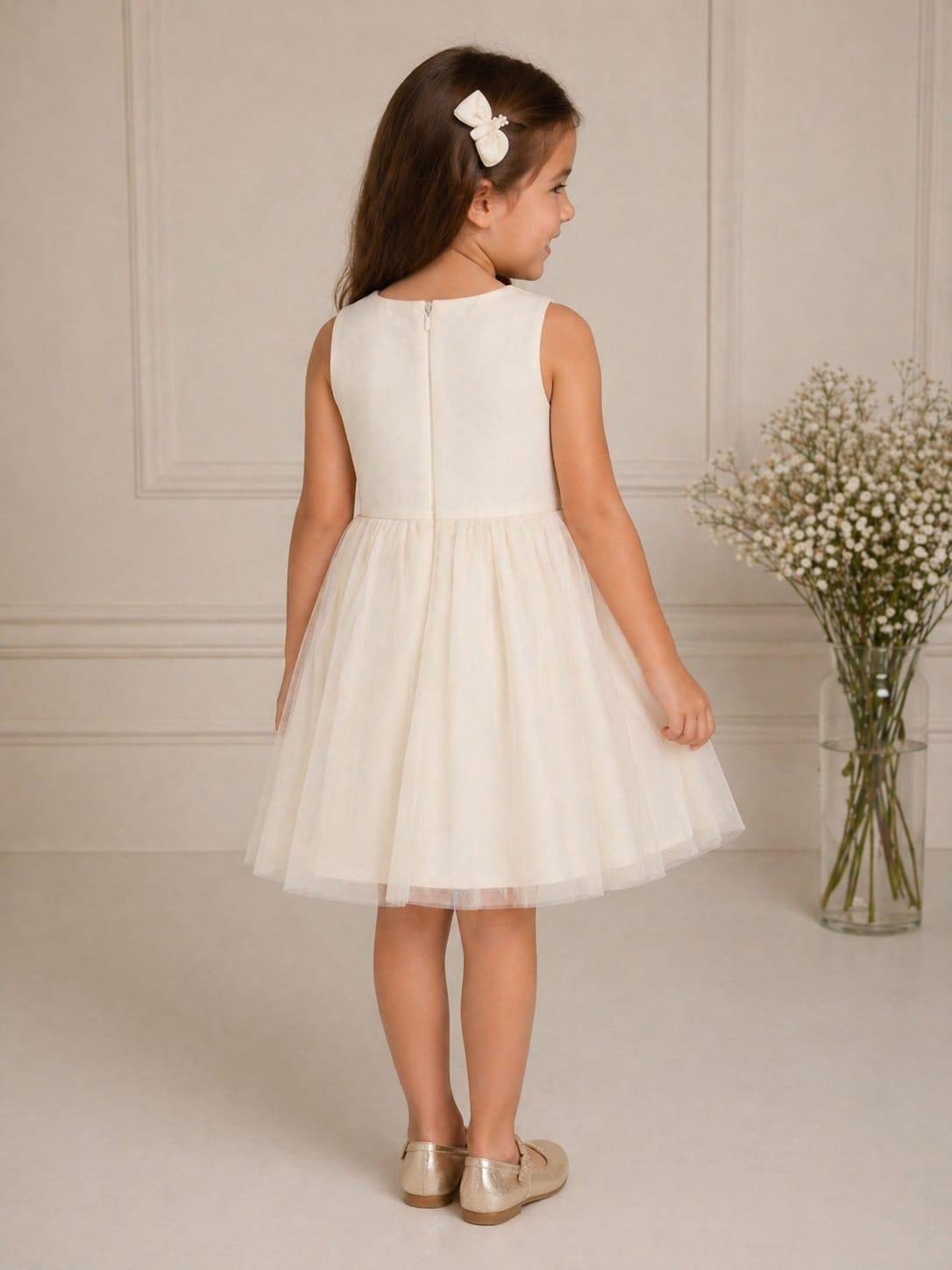 Vestido Infantil Creme Pérolas Petit Cherie