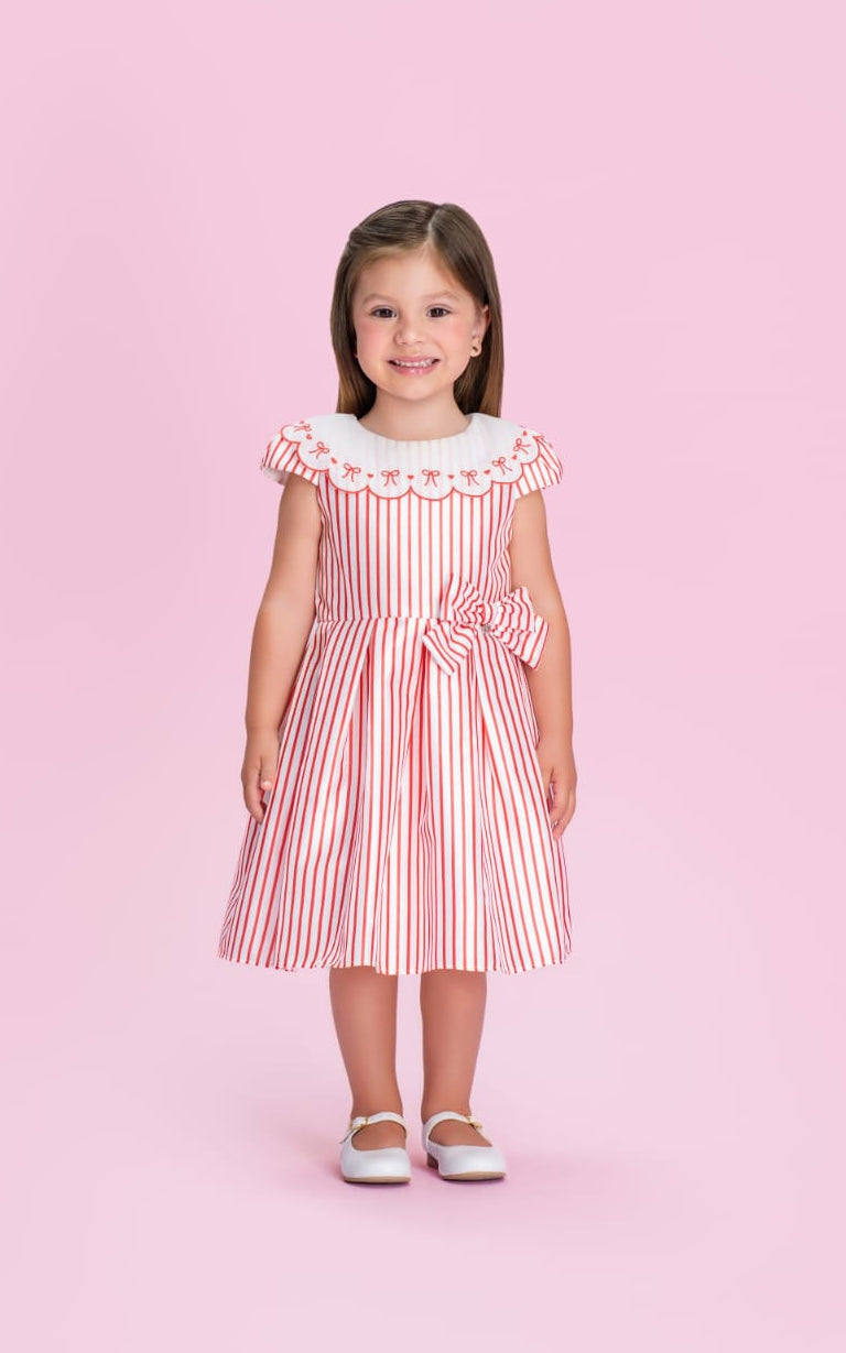 Vestido Infantil Vermelho Listrado Petit Cherie