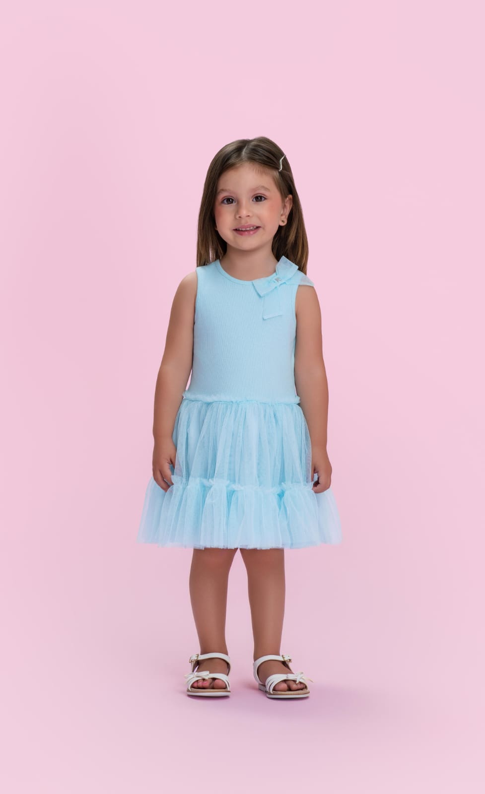 Vestido Infantil Azul Tule Petit Cherie