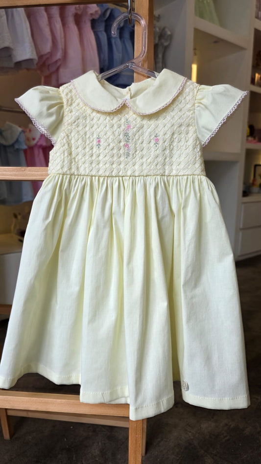 Vestido Bebê Amarelo Flor Rococó Buá