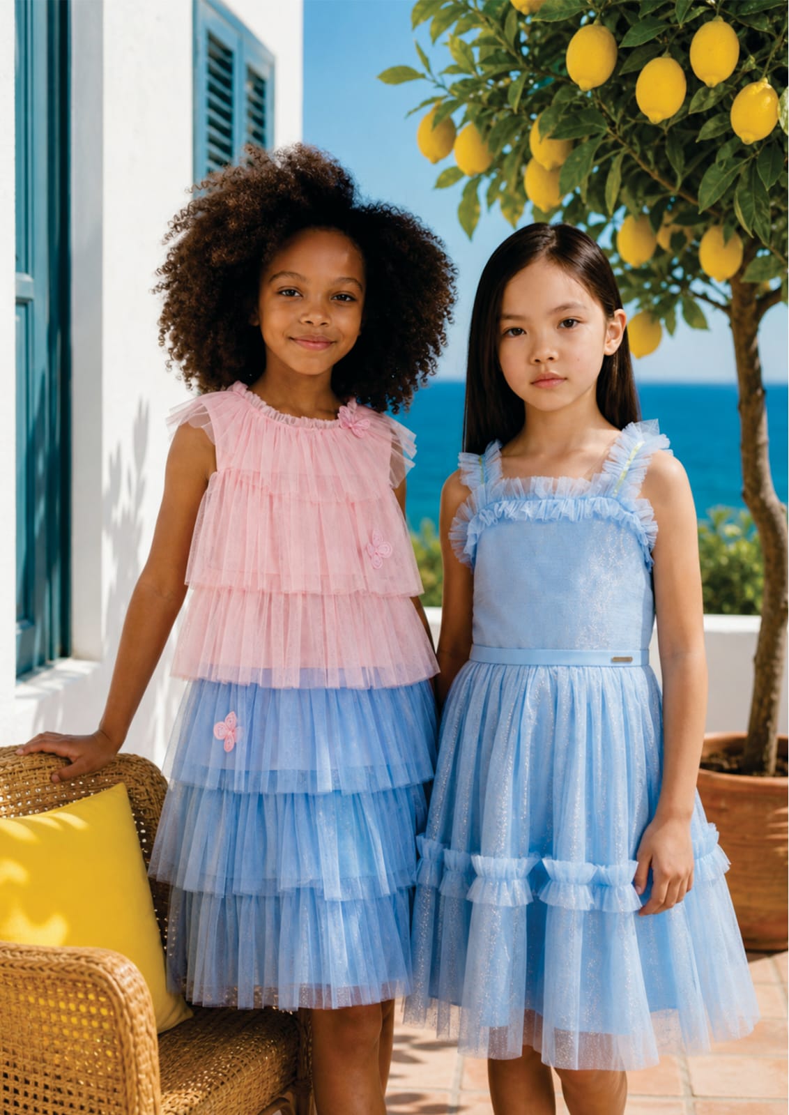 Vestido Infantil Azul Tule Babados Buá
