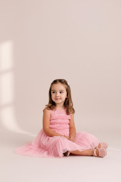 Vestido Infantil Rosa Tule Paetês Buá