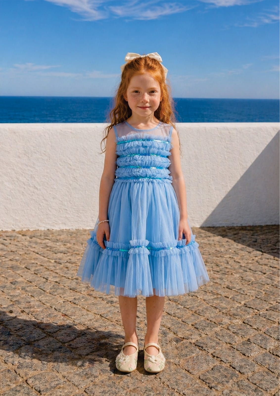 Vestido Infantil Azul Tule Paetês Buá