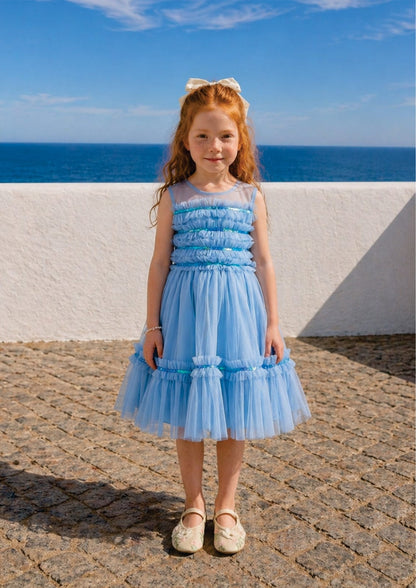 Vestido Infantil Azul Tule Paetês Buá