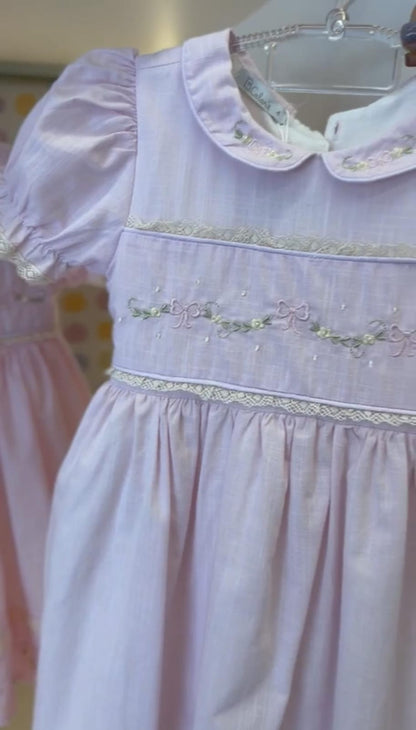 Vestido Infantil Rosa Clássico Bordado Buá