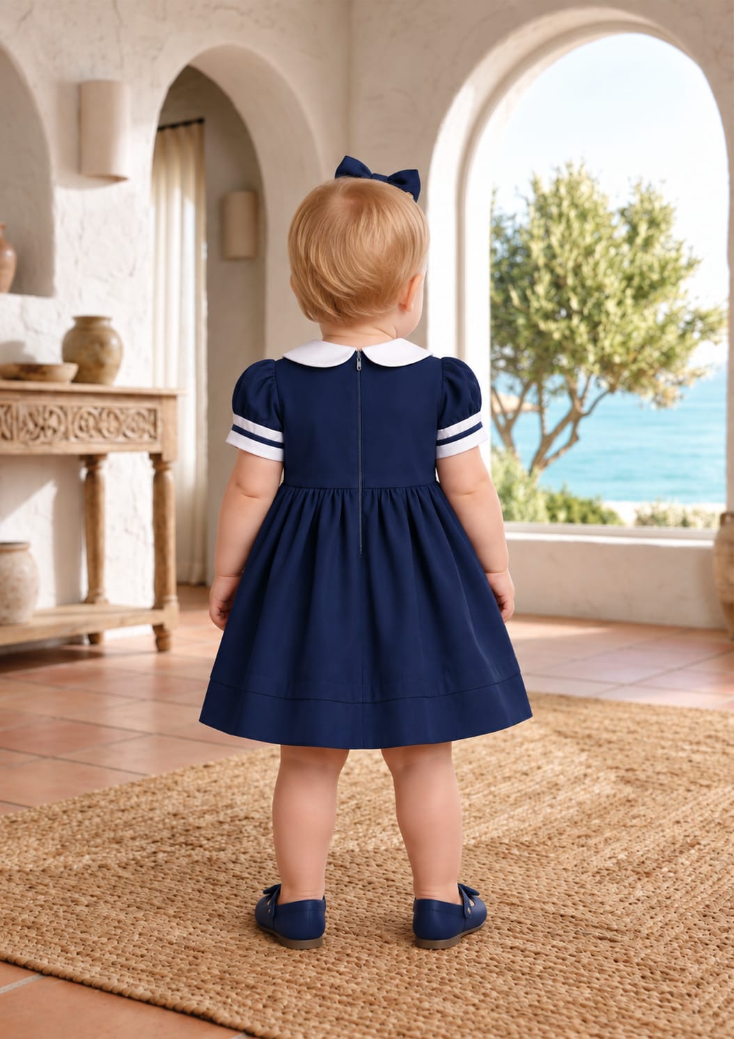 Vestido Bebê Marinho Tricolone Buá