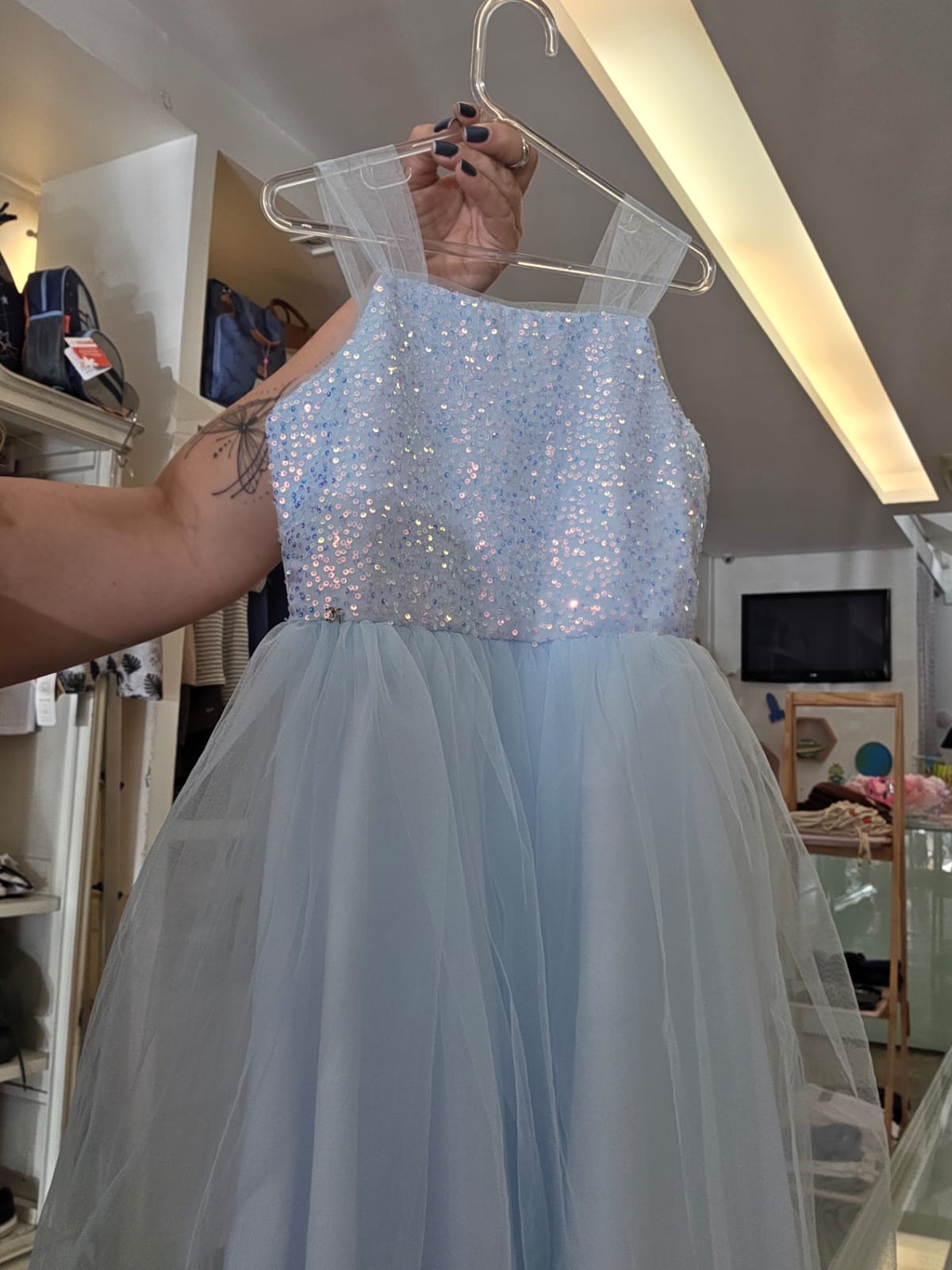 Vestido Infantil Azul Paetê Petit Cherie