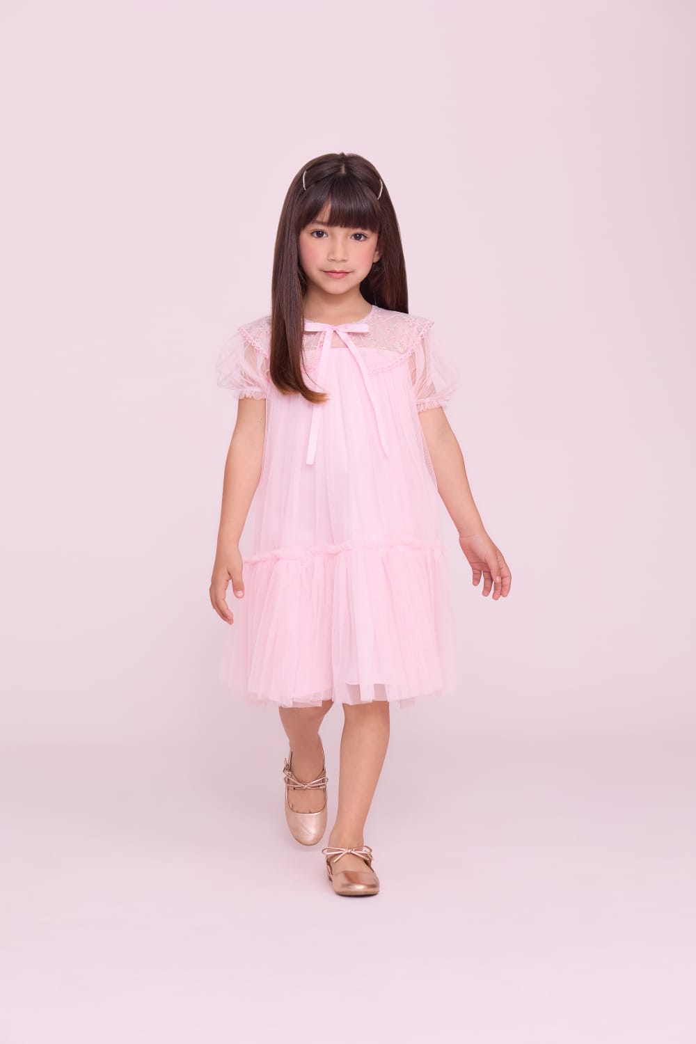 Vestido Infantil Tule Gola Bordada Buá