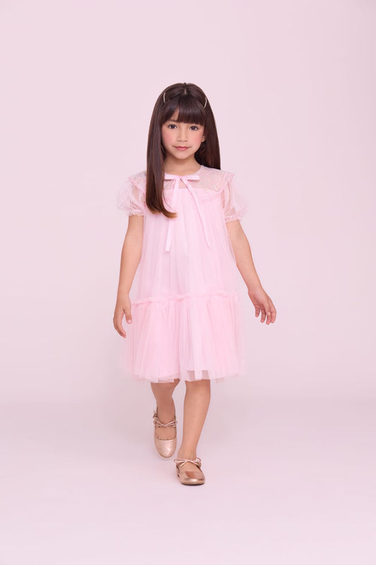 Vestido Infantil Tule Gola Bordada Buá
