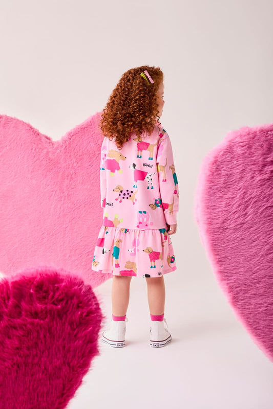 Vestido Infantil Rosa Cachorrinhos Bimbi