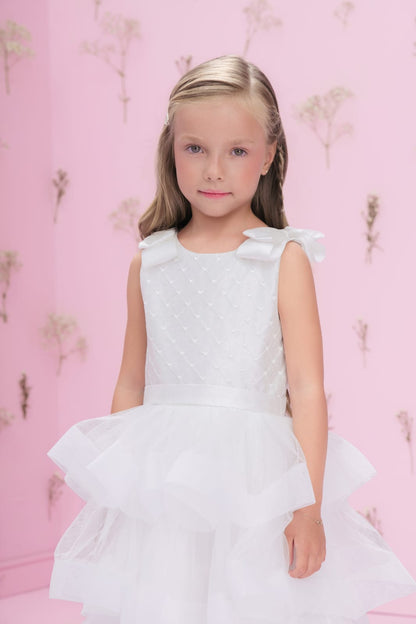 Vestido Infantil Branco Babados Petit Cherie