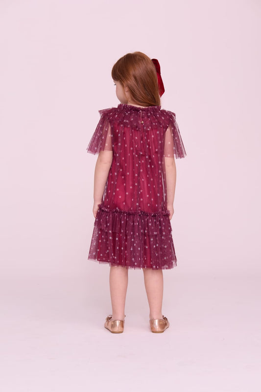 Vestido Infantil Bordô Estrelas Buá
