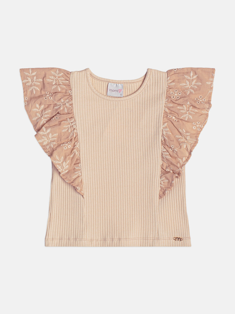 Blusa Infantil Menina Bege Canelada Momi