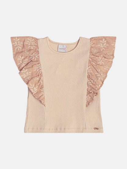 Blusa Infantil Menina Bege Canelada Momi