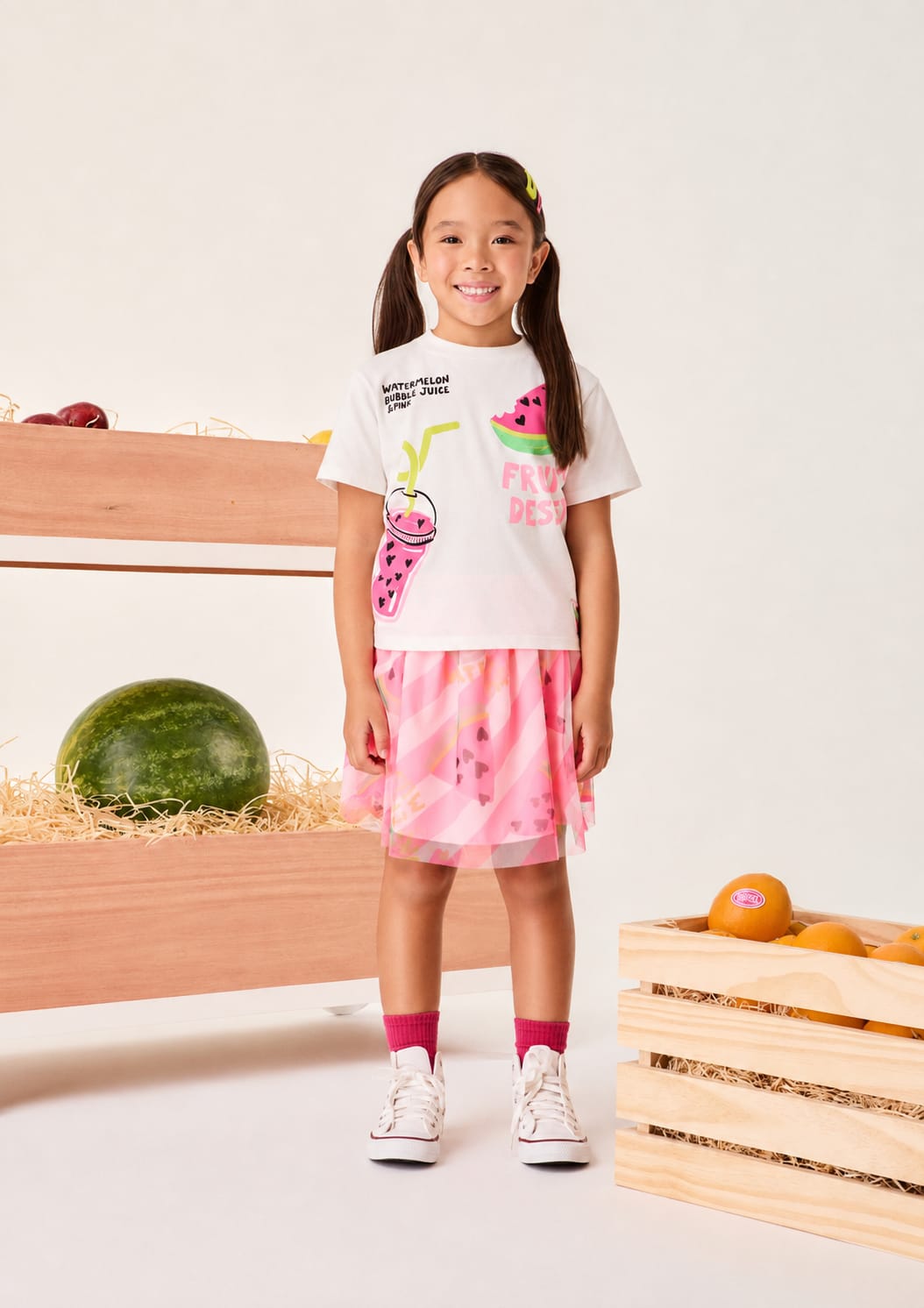 Conjunto Infantil Menina Tule Melancia Buá