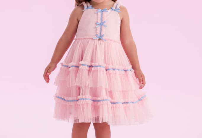 Vestido Infantil Tule Rosa com Azul Petit Cherie