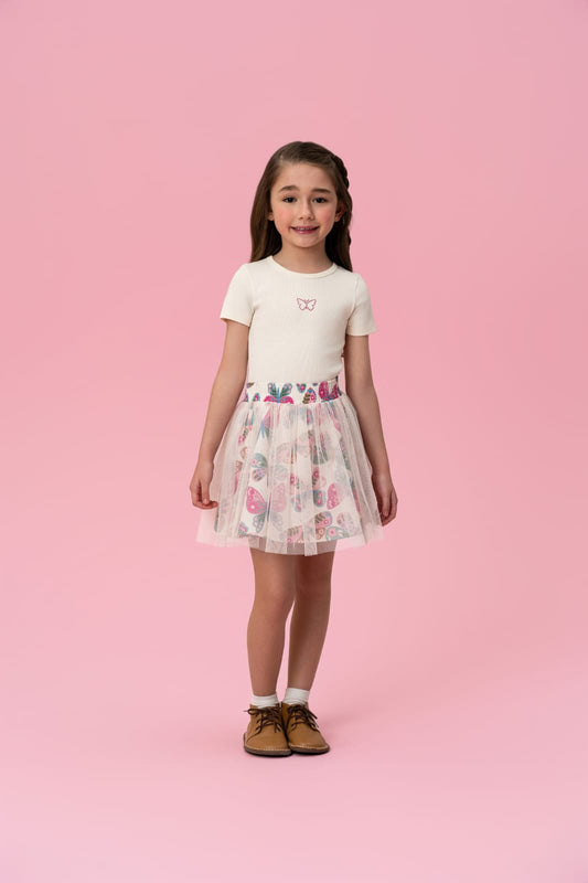 Conjunto Infantil Bege Saia Borboletas