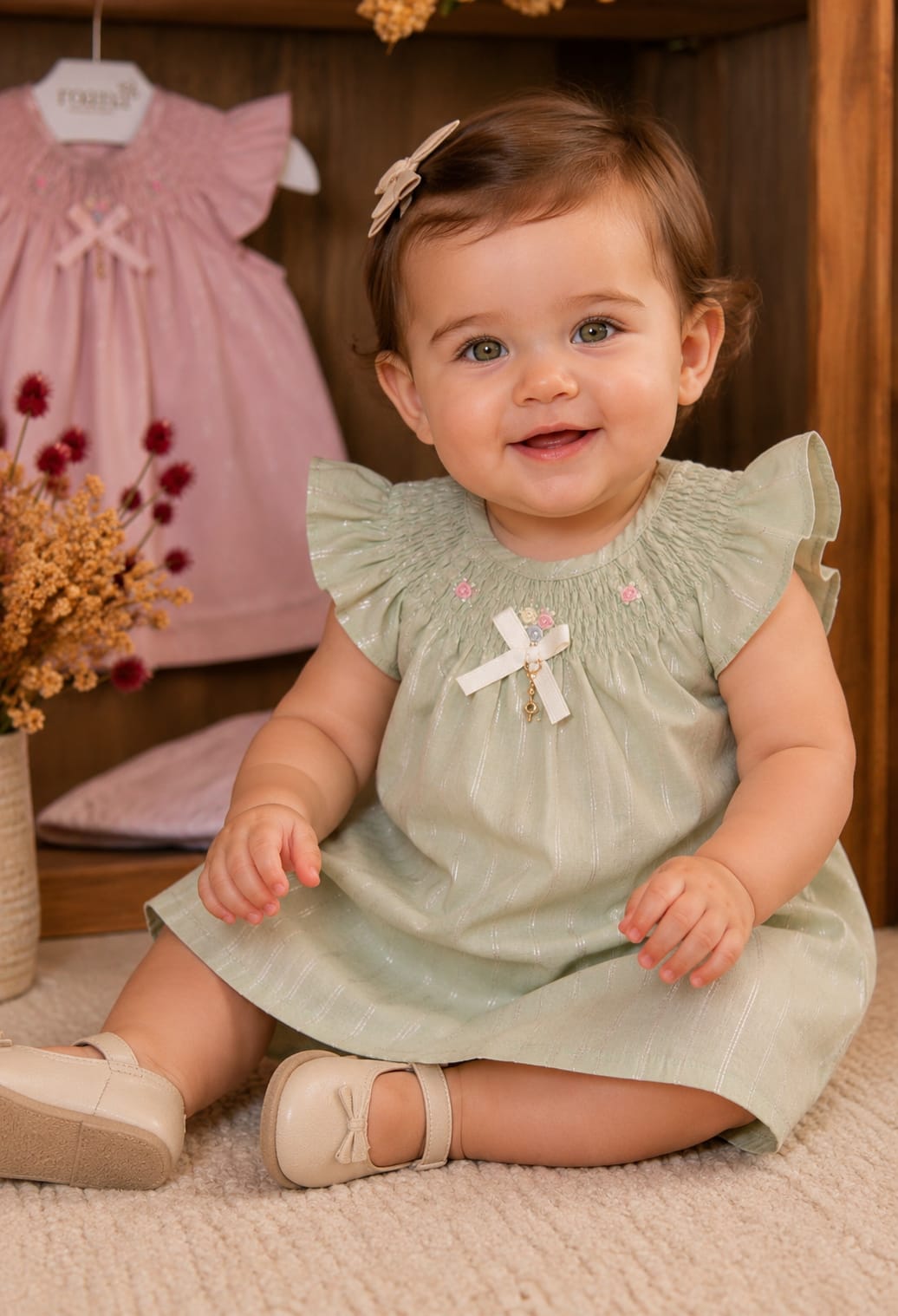 Vestido Bebê Casinha de Abelha Verde Buá