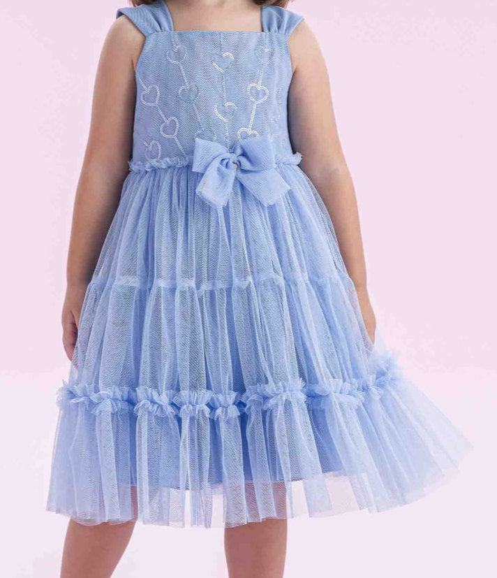Vestido Infantil Azul Tule Petit Cherie