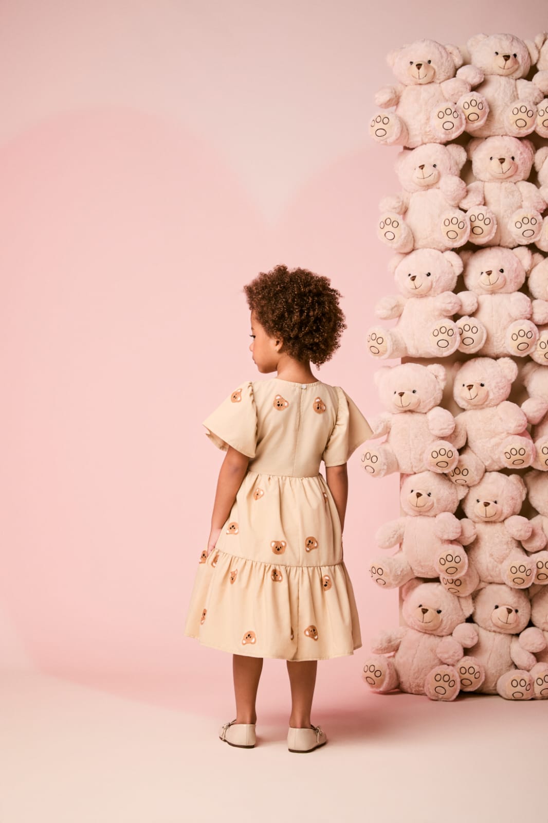 Vestido Infantil Bege Urso Momi