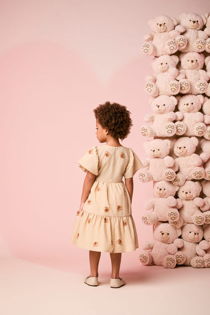 Vestido Infantil Bege Urso Momi