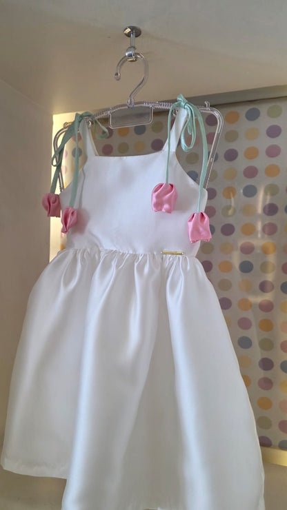 Vestido Infantil Branco Tulipas Buá