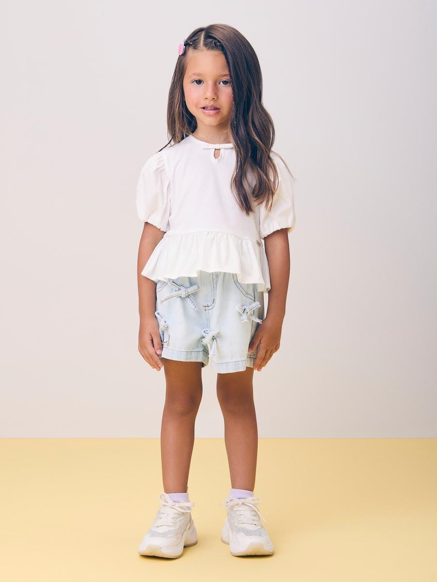 Short Jeans Infantil Laços Momi