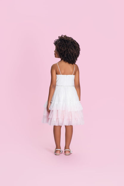 Vestido Infantil Rosa Babados Petit Cherie