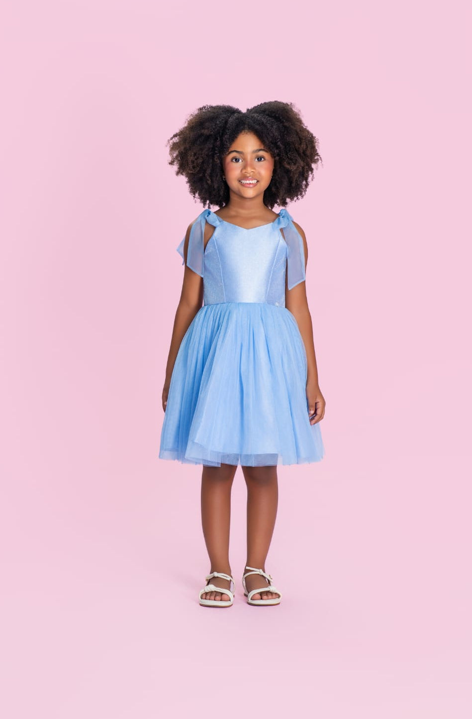Vestido Infantil Azul Acetinado Petit Cherie