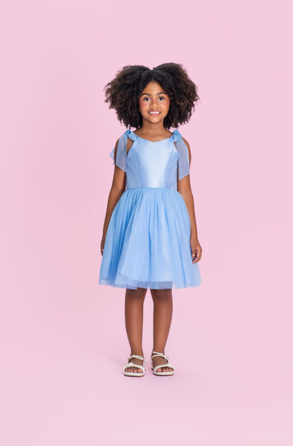 Vestido Infantil Azul Acetinado Petit Cherie