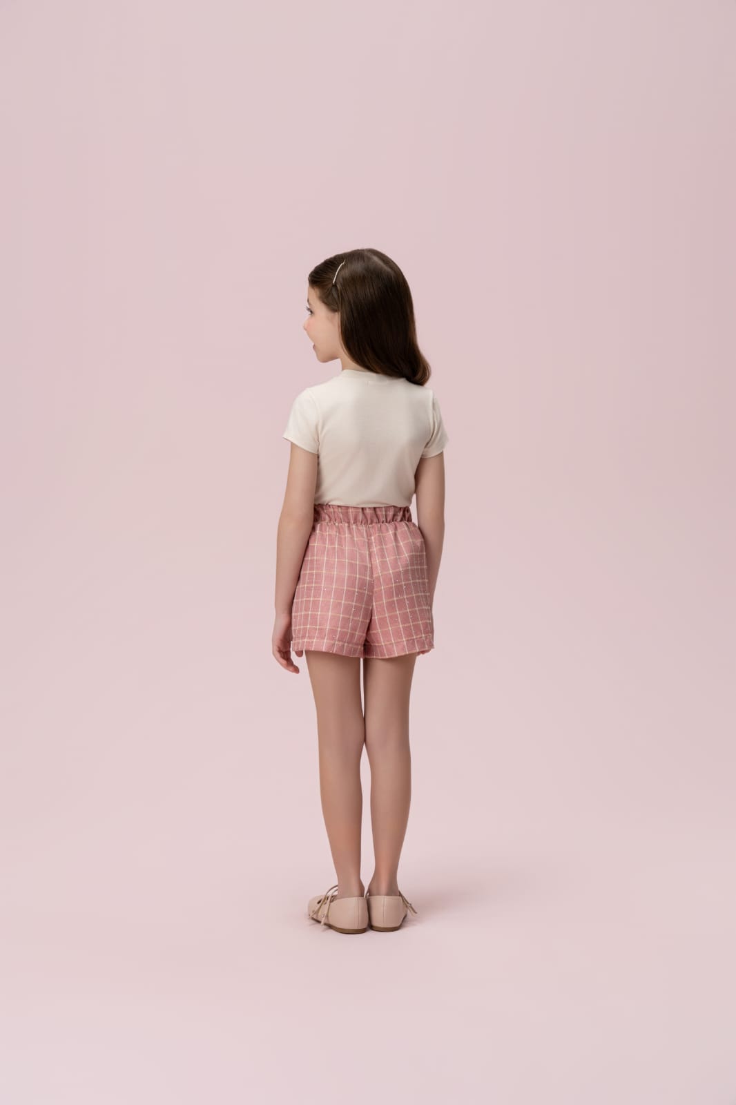 Conjunto Infantil Bege Saia Xadrez Petit Cherie