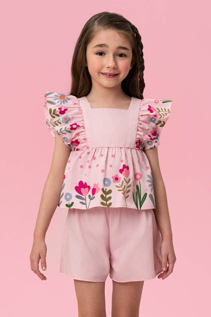 Conjunto Infantil Manga Flores Mon Sucré