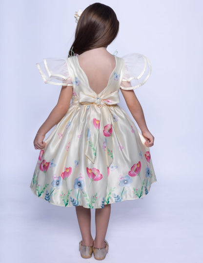 Vestido Infantil Festa Amarelo Flores Buá