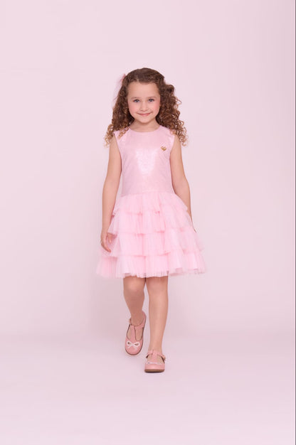 Vestido Infantil Rosa Brilho Buá