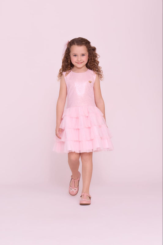 Vestido Infantil Rosa Brilho Buá