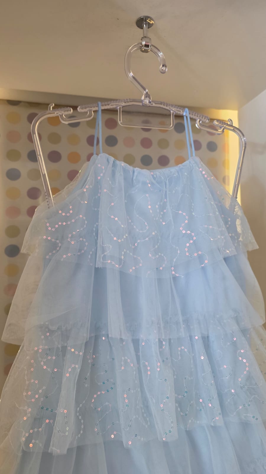 Vestido Infantil Azul Babados Paetê Petit Cherie