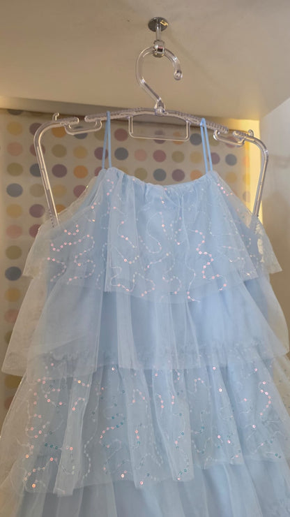 Vestido Infantil Azul Babados Paetê Petit Cherie