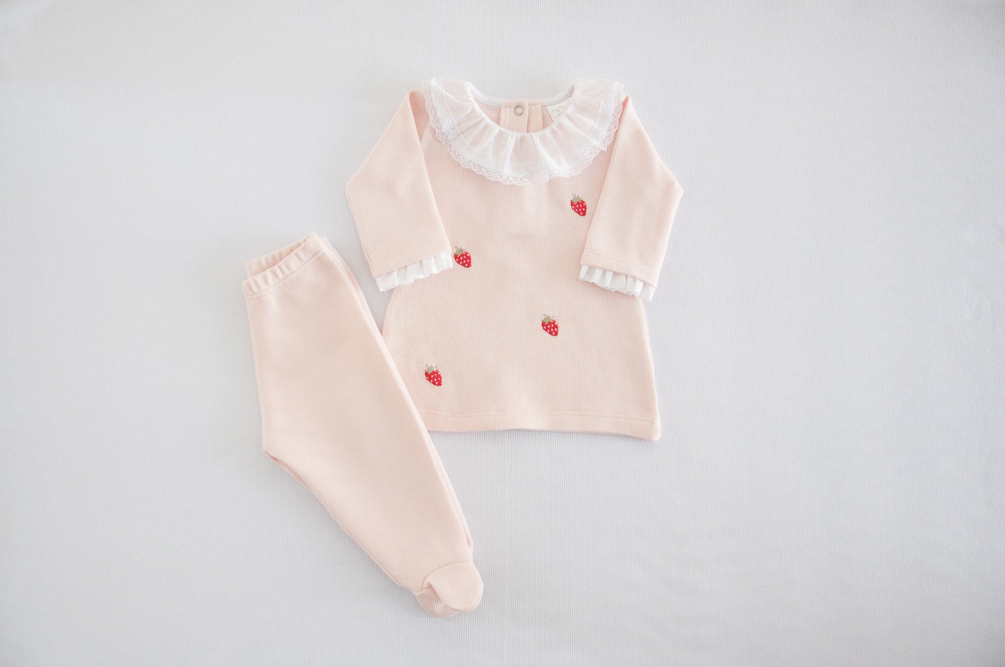 Vestido com Calça Bebê Doce Morango Rosa Buá