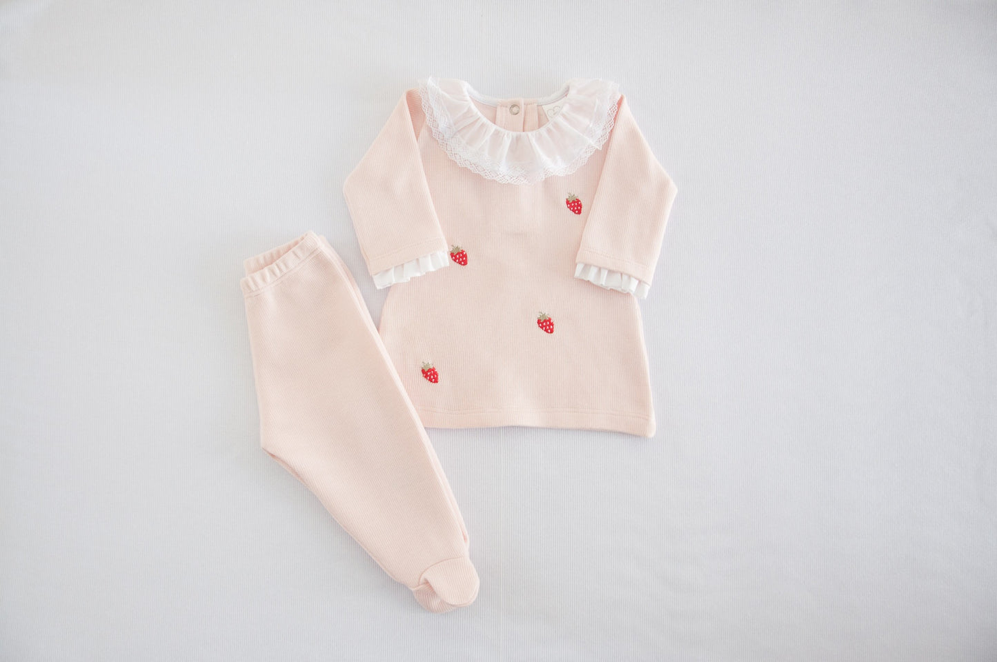 Vestido com Calça Bebê Doce Morango Rosa Buá