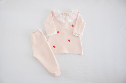 Vestido com Calça Bebê Doce Morango Rosa Buá