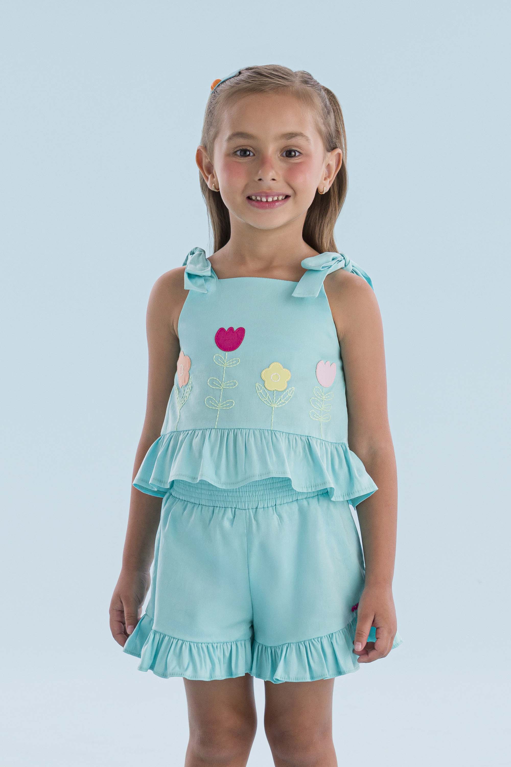 Conjunto Infantil Azul Flores Mon Sucré