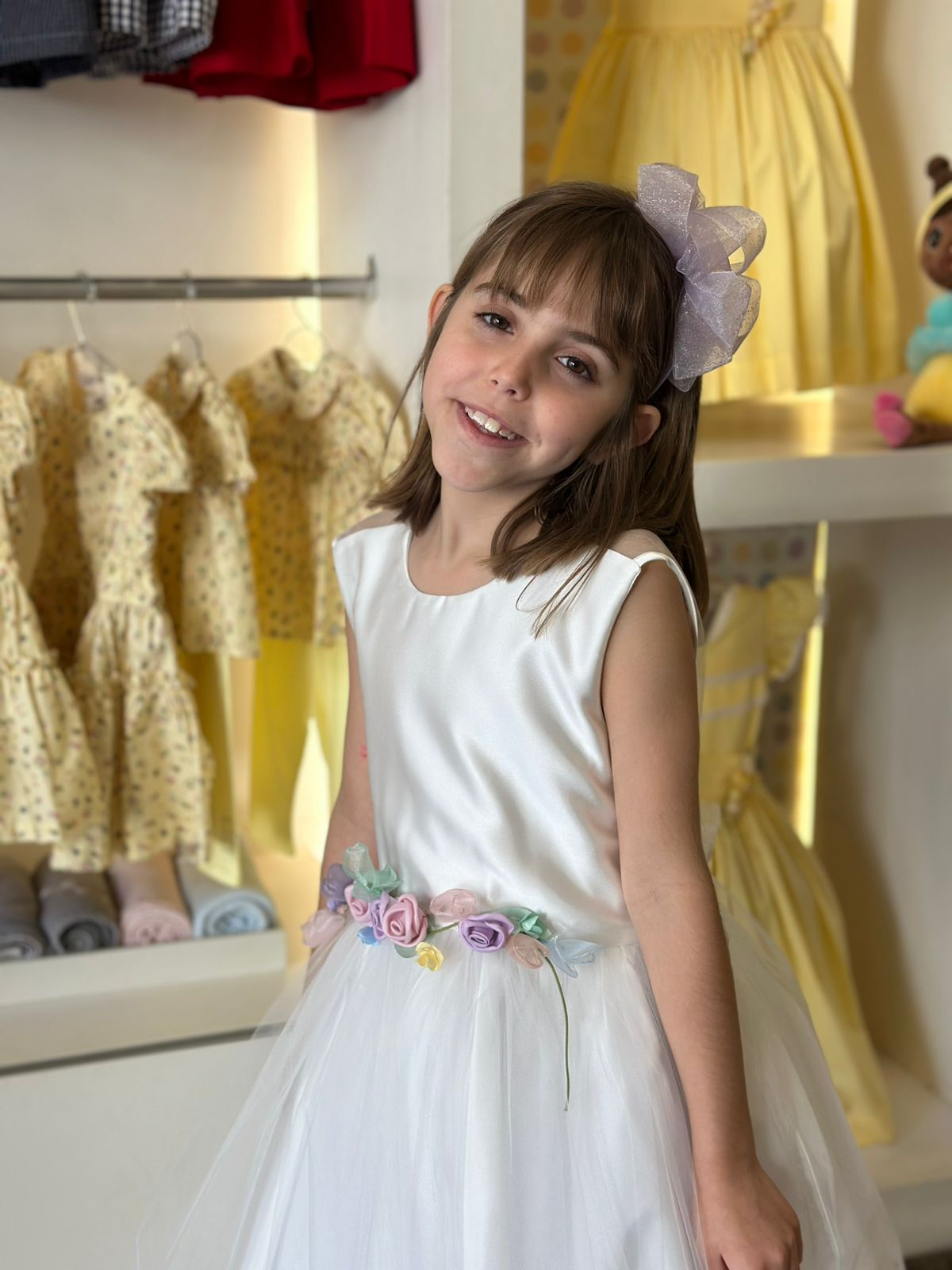 Vestido Infantil Festa Branco Voal Buá