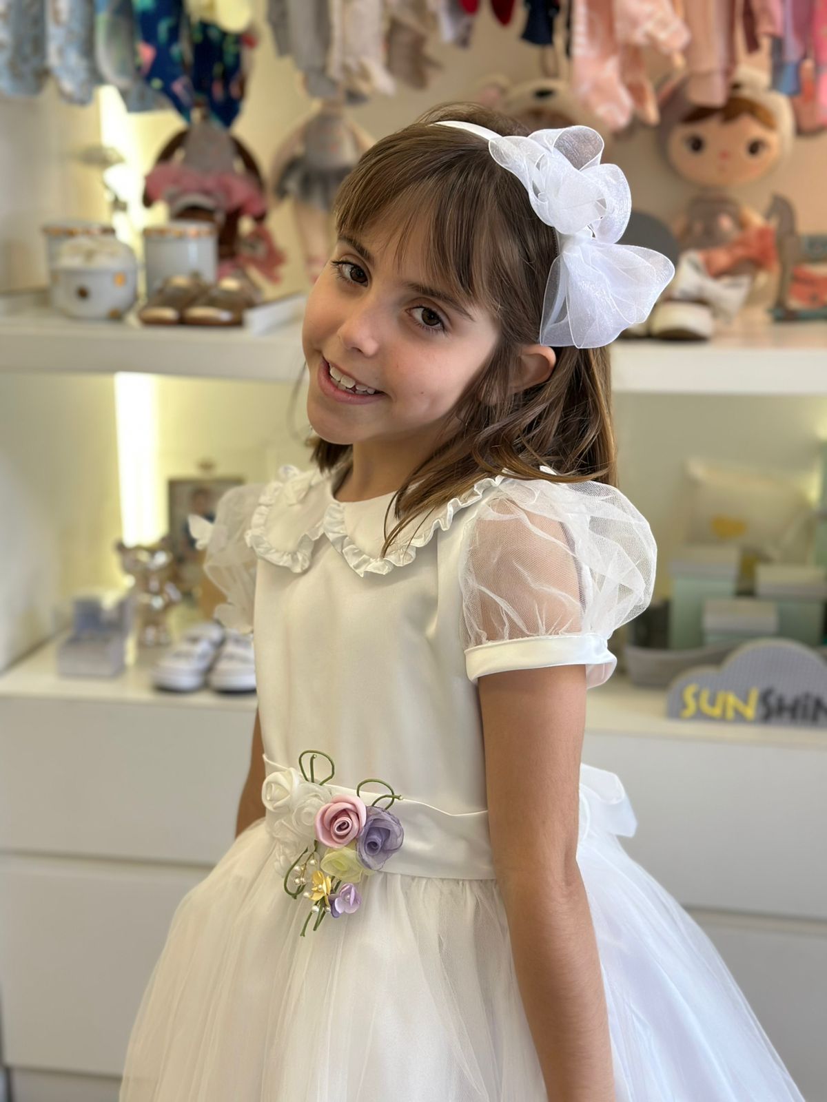 Vestido Infantil Festa Branco Borboletas Buá