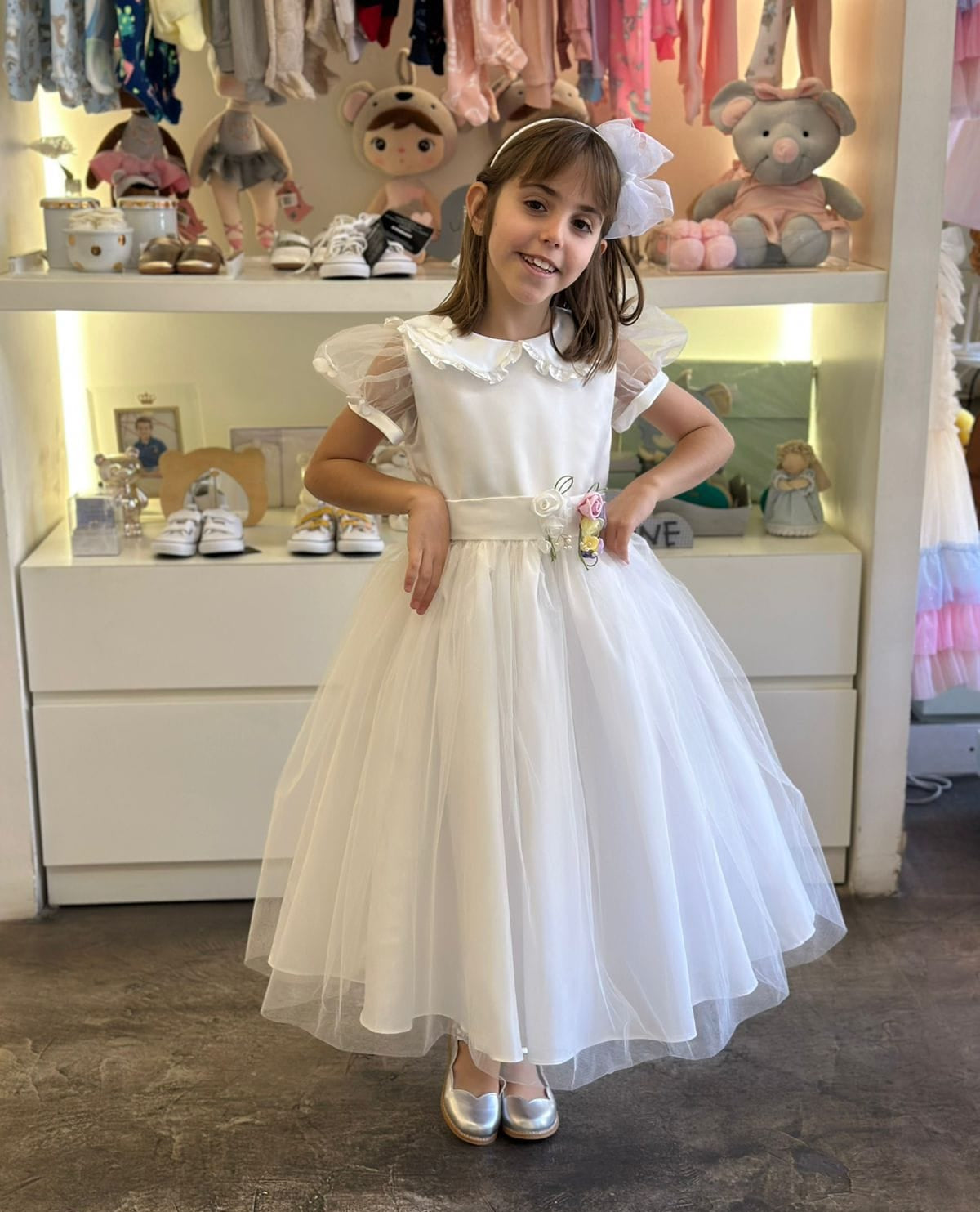 Vestido Infantil Festa Branco Borboletas Buá