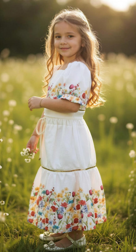 Conjunto Infantil Tricoline Flores Buá