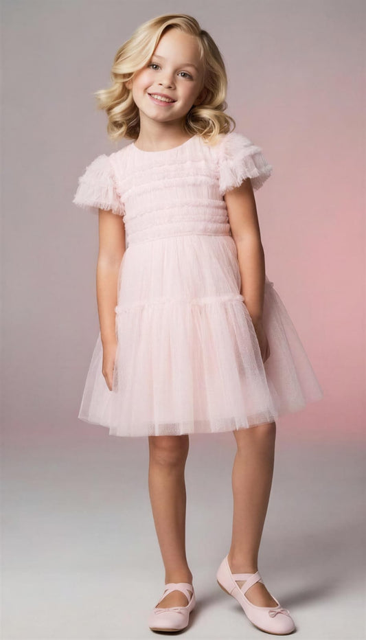 Vestido Infantil Manga Babados Petit Cherie