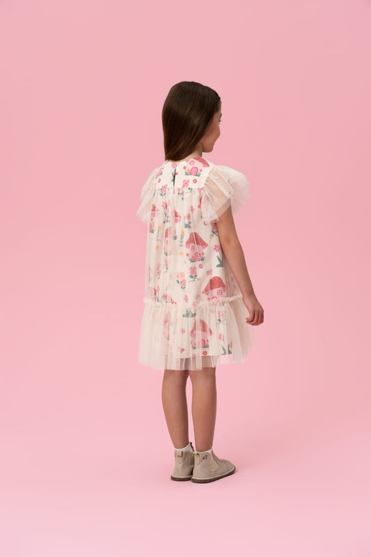 Vestido Infantil Bege Cogumelos