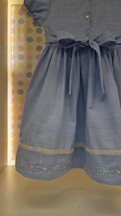 Vestido Infantil Azul Bordado Buá