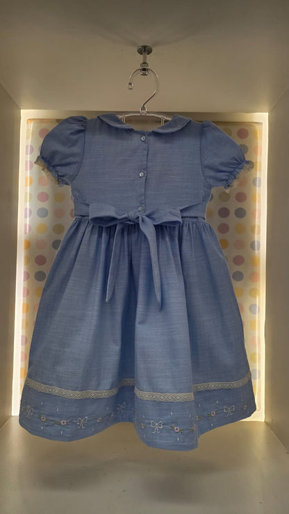 Vestido Infantil Azul Bordado Buá