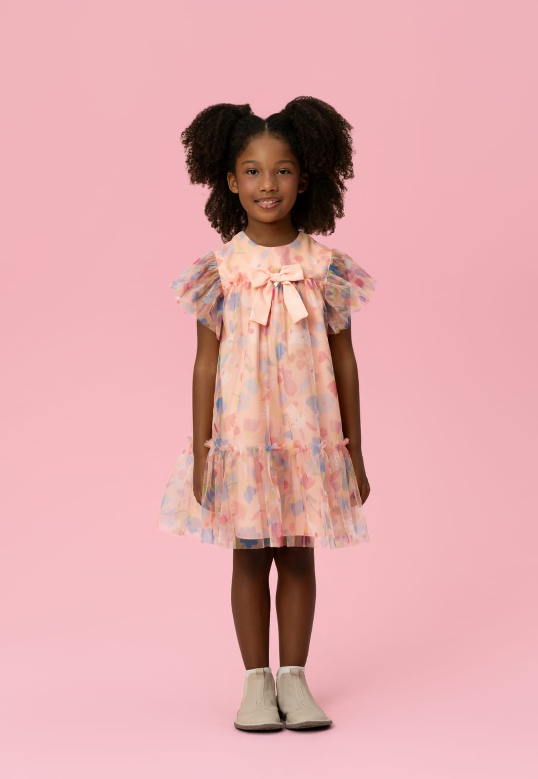 Vestido Infantil Pêssego Flores